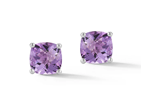 JAI Sterling Silver Cushion Amethyst Stud Earrings