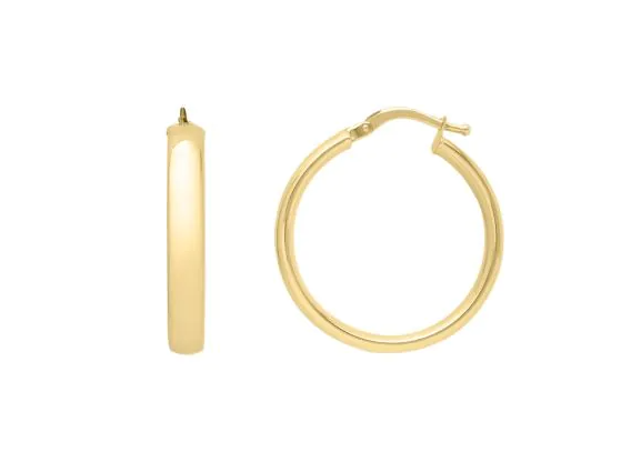 14K Yellow Gold Small Wedding Band Hoop Earrings with Hinged Clasp