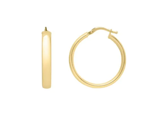 14K Yellow Gold Small Wedding Band Hoop Earrings with Hinged Clasp