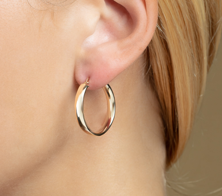 14K Yellow Gold Small Wedding Band Hoop Earrings with Hinged Clasp