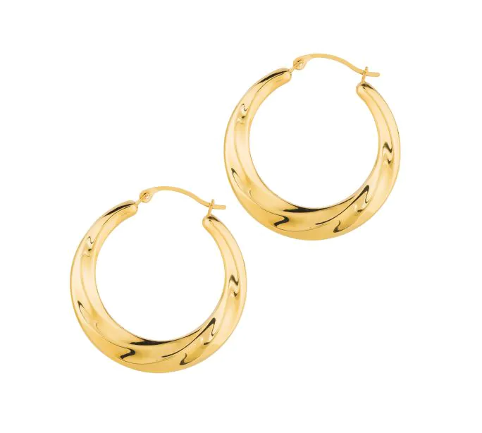 14K Yellow Gold Round Twist Hoop Earrings