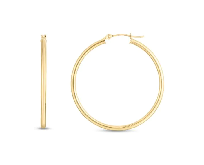 14K Yellow Gold 2 x 35MM Round Hoop Earrings