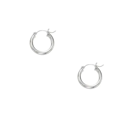 14K White Gold 3 x 15MM Hoop Earrings