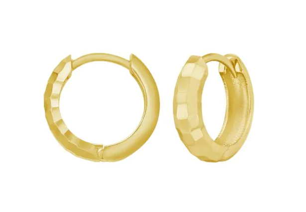 14K Yellow Gold Checkerboard Huggie Hoop Earrings