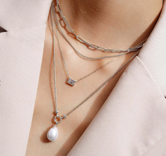 Ania Haie Silver Sparkling Bezel Set Cube Necklace