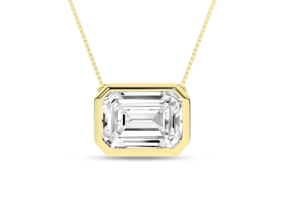 LGD 1CT 14K Yellow Gold East-West Emerald-Cut Diamond Bezel Pendant