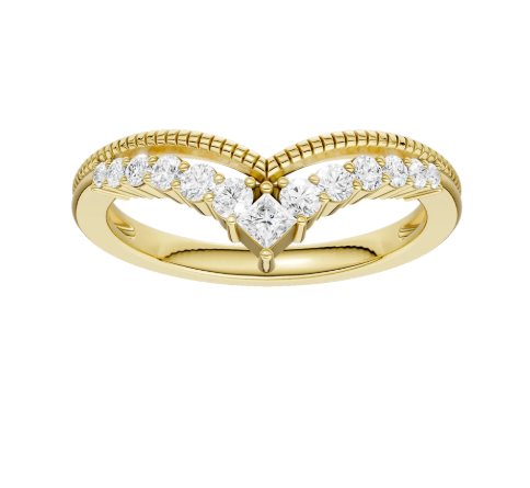 LGD .25CTW 14K Yellow Gold Milgrain Chevron Diamond Band