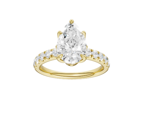 LGD 3.06CTW 14K Yellow Gold Tulip-Head Pear Engagement Ring