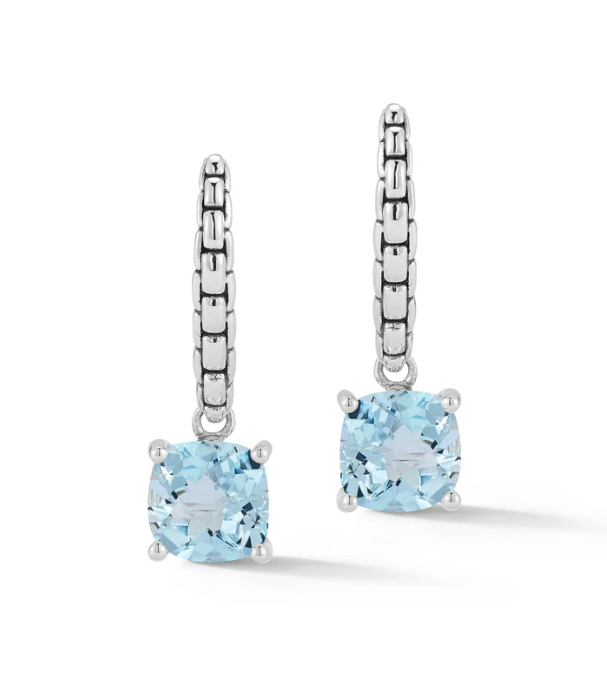 JAI Sterling Silver Sky Blue Topaz 7x7mm Cushion Leverback Earrings