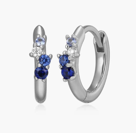 ELLE Sterling Silver Sapphire & Lab-Grown Diamond Ombre Huggie Earrings
