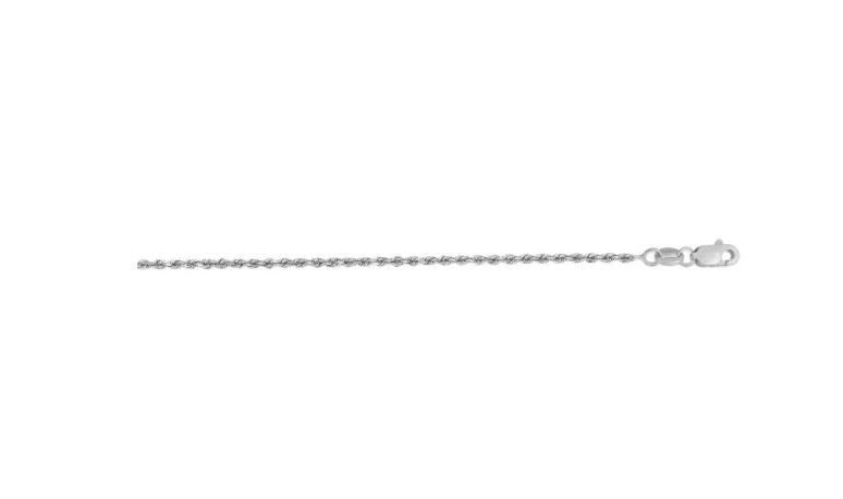 14K White Gold 20" 1.4MM Royal Rope Chain with Pear-Shaped Lobster Clasp