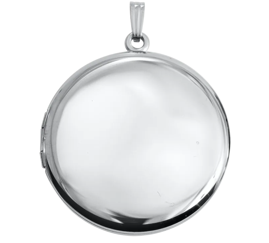 Sterling Silver Large Round Plain Locket 33MM with 22" Rope Chain