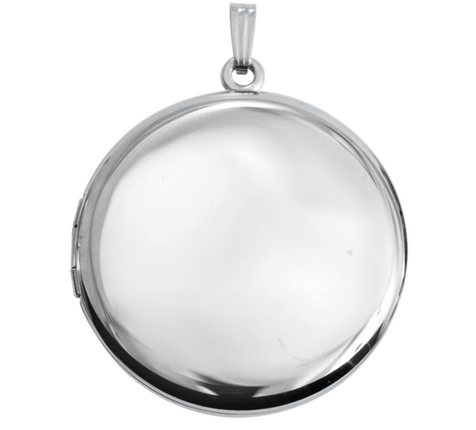 Sterling Silver Large Round Plain Locket 33MM with 22" Rope Chain