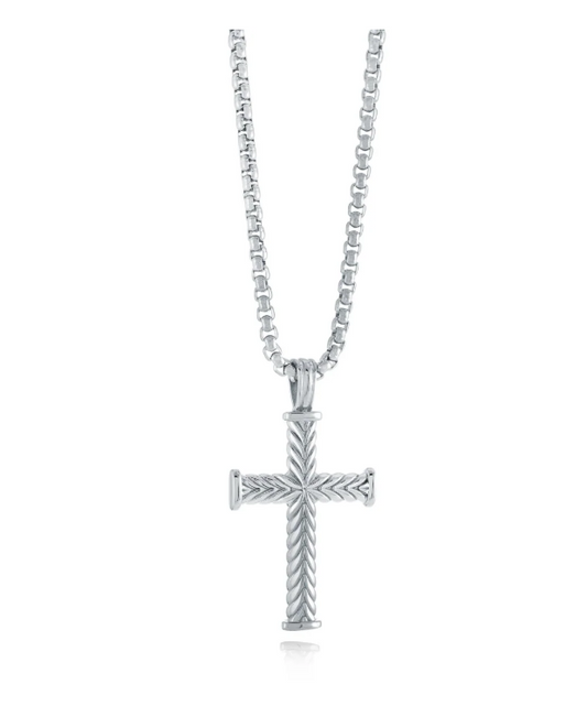 Stainless Steel Polished Wave Cross Necklace 22"