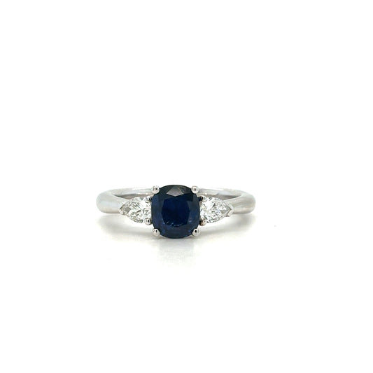 Platinum Natural Vivid Blue 1.12CT Cushion Sapphire & .38CTW Diamond Pear Ring  Parker Jewelers Carlisle PA
