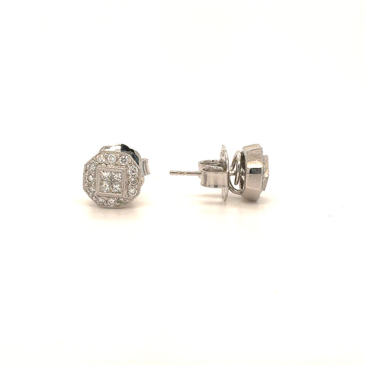 Platinum .61CTW Natural Diamond Octagon Stud Earrings