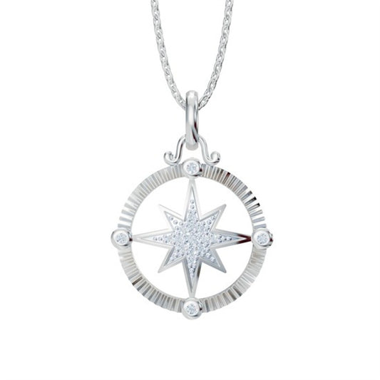 0.05 Ctw Diamond Compass Pendant in Sterling Silver with 18" Chain