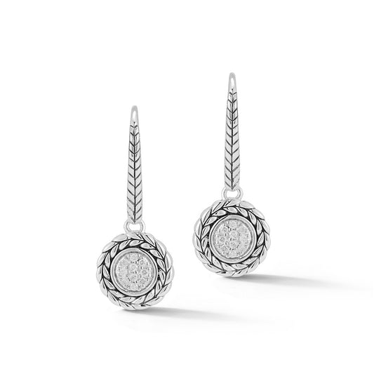 JAI Sterling Silver Diamond Basketweave Drop Earri | Silver Earrings