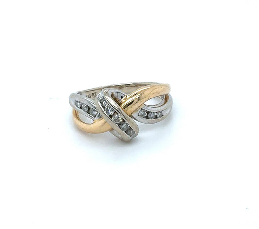 14K Two-Tone Diamond Ring with Open Sides – Freeform Design