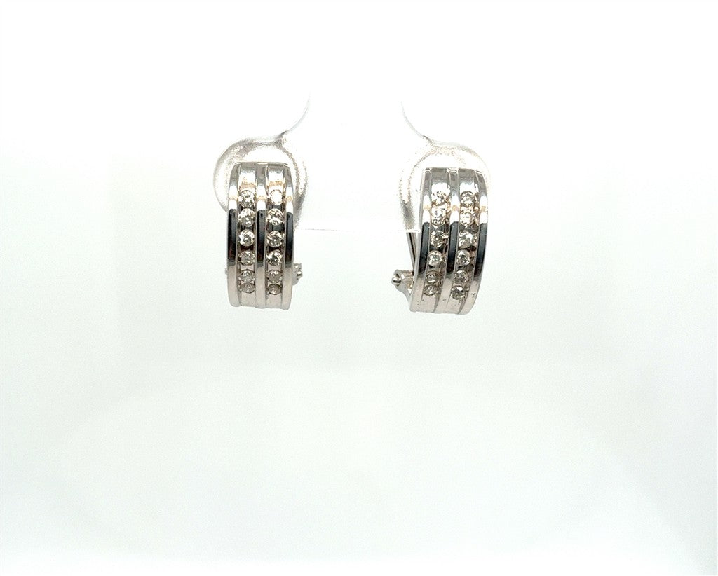 14K White Gold Diamond Earrings with Omega Backs