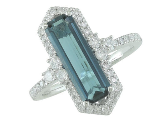 14K White Gold London Blue Topaz & Diamond Ring