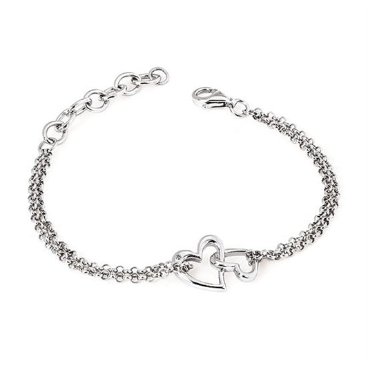 Sterling Silver Diva Diamonds Double Heart Bracelet – .01CT – Adjustable