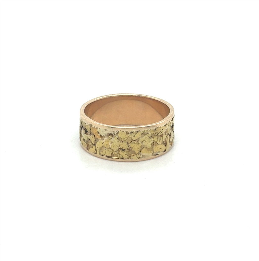 Distinctive Style: 14K Yellow Gold Nugget Design Inlay Ring