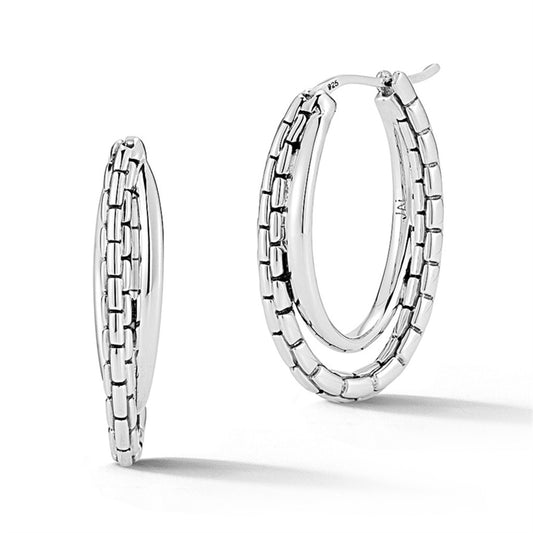 JAI Sterling Silver Integrated 1 Box Chain Pattern | Silver Earrings