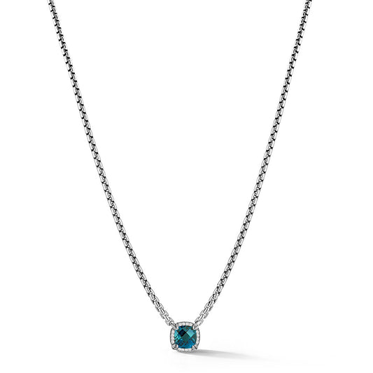 JAI Sterling Silver Gemstone & Diamond 3.7mm Box C | Silver Necklaces