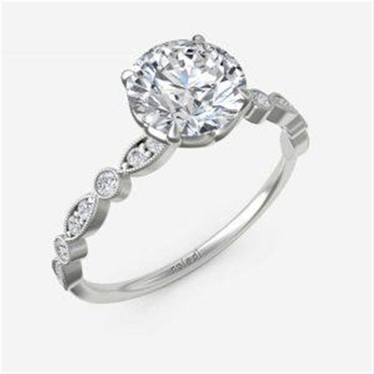 Shield Shape and Round Milgrain Diamond Shank with Half Tulip 4 Prong Head Engagement Ring Semi-Mount