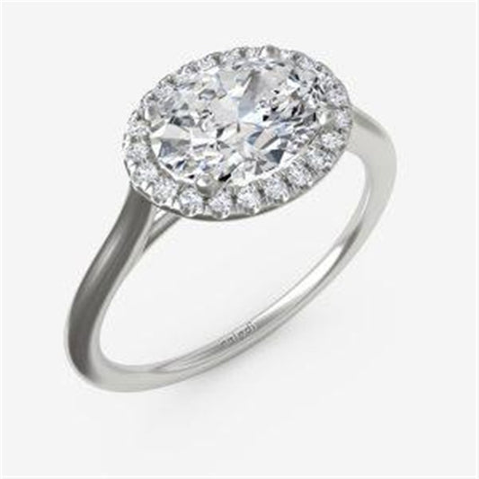 East-West Set Oval Diamond Halo Engagement Ring Semi-Mount