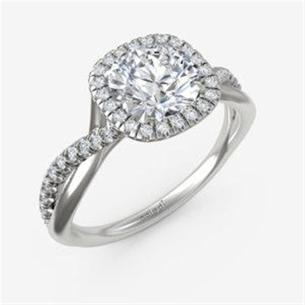 Cushion Shaped Halo with Twisted Plain and Diamond Shank Engagement Ring Semi-Mount