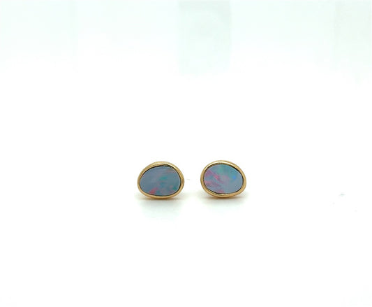 Yellow 14 Karat Stud Estate Earrings with Opals