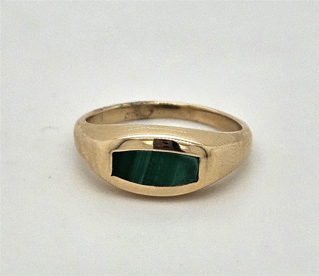 14K Yellow Gold Ring with Green Inlay