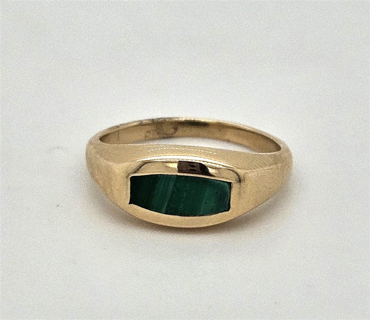 14K Yellow Gold Ring with Green Inlay