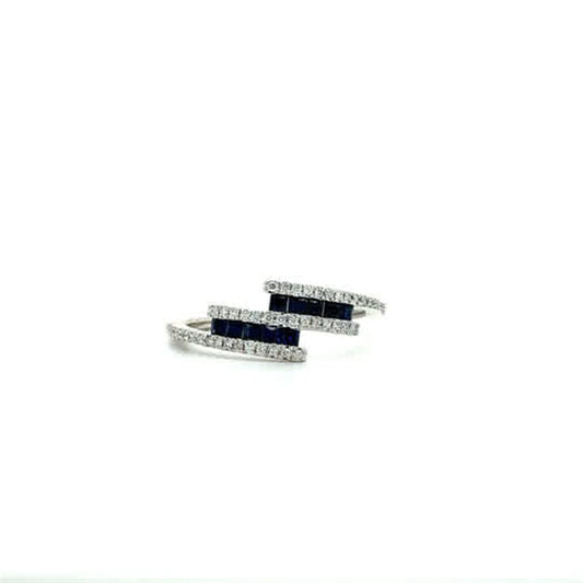 14K White Gold Three-Row Bypass Ring – .35ctw Princess Sapphires & .13ctw Diamonds