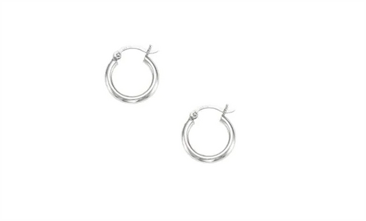 14K White Gold Tube Hoop Earrings 2x15MM