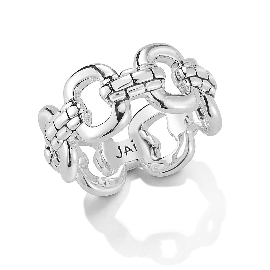 JAI Sterling Silver Statement Link Ring  with Inte | Silver Rings