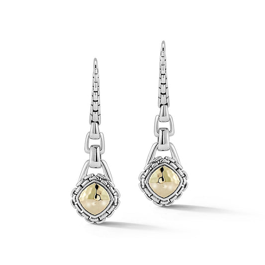 JAI Sterling Silver & 14K Gold Square Hammered Dan | Silver Earrings