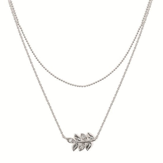 SS .06CTW Diamond Double Tier Leaf Necklace