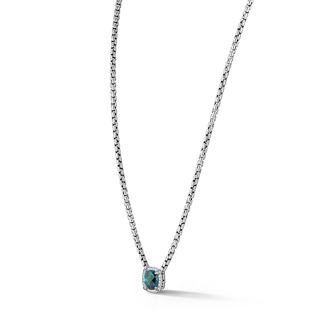 JAI Sterling Silver Gemstone & Diamond 3.7mm Box C | Silver Necklaces