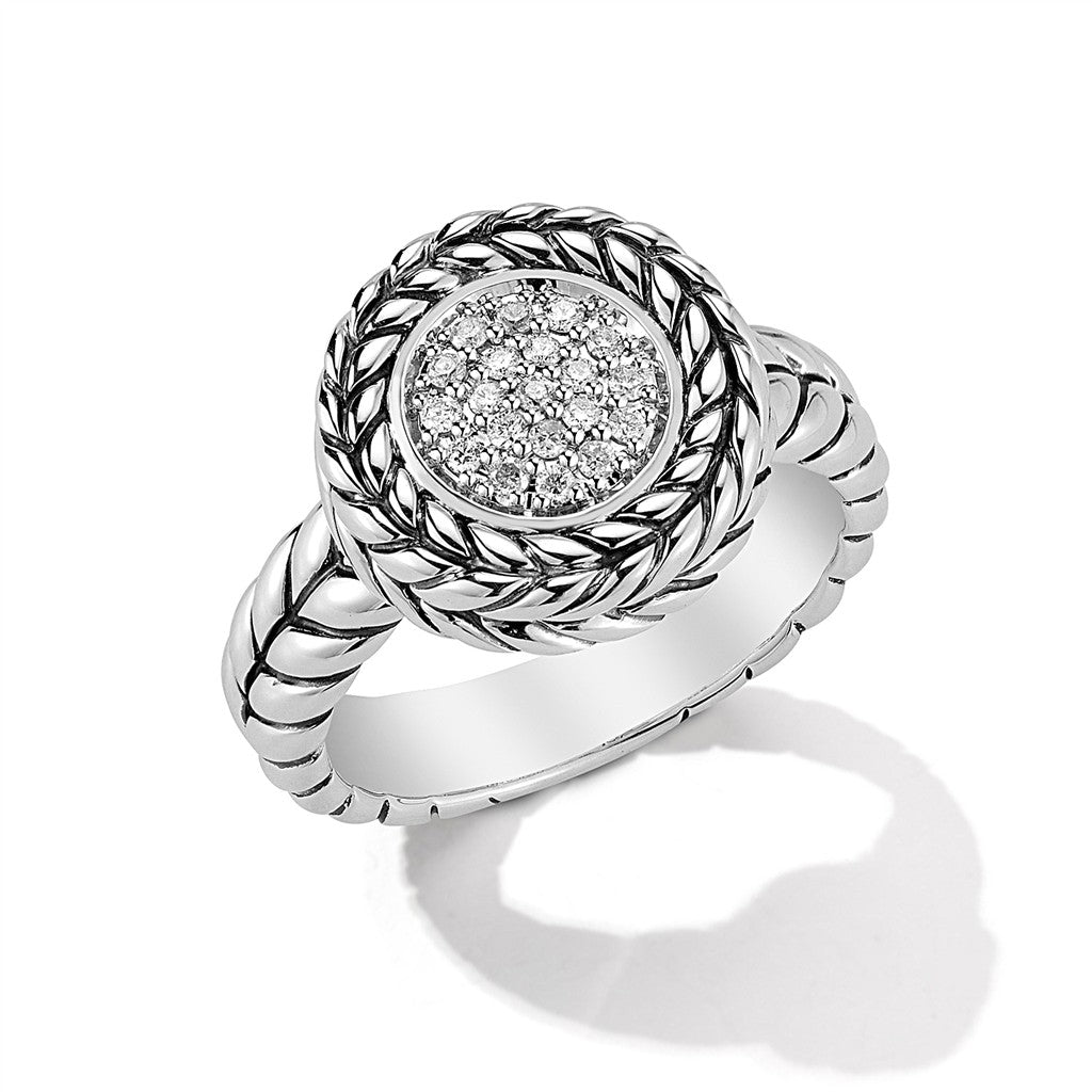 JAI Sterling Silver Diamond Box Chain Ring, Size 7 | Silver Rings