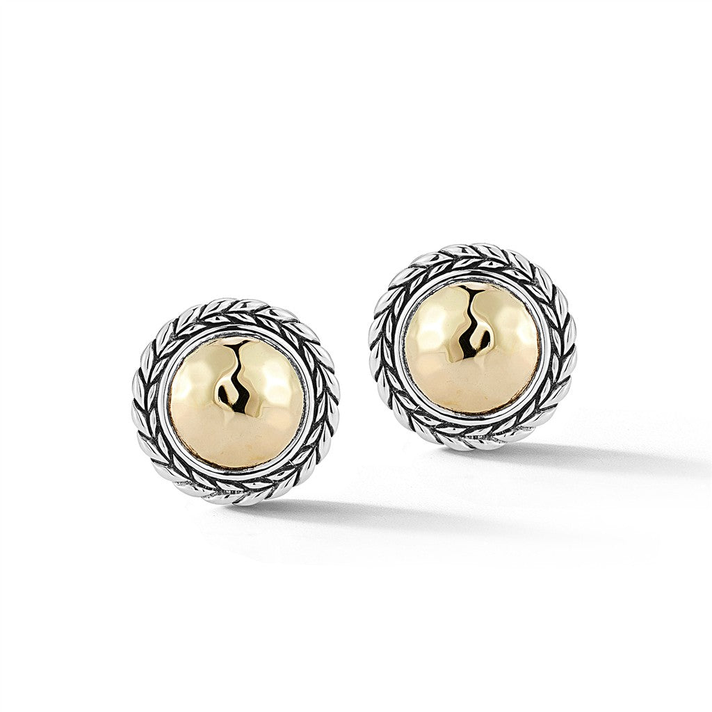 JAI Sterling Silver & 14K Gold Hammered Stud Earri | Silver Earrings