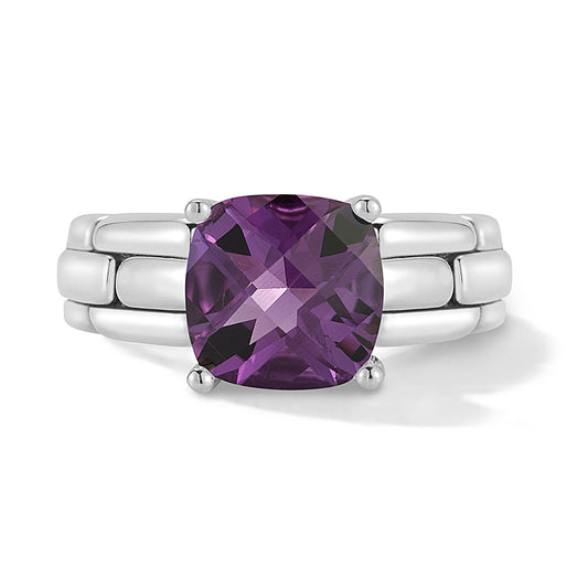 JAI Sterling Silver 10mm Cushion Amethyst Gemstone | Silver Rings