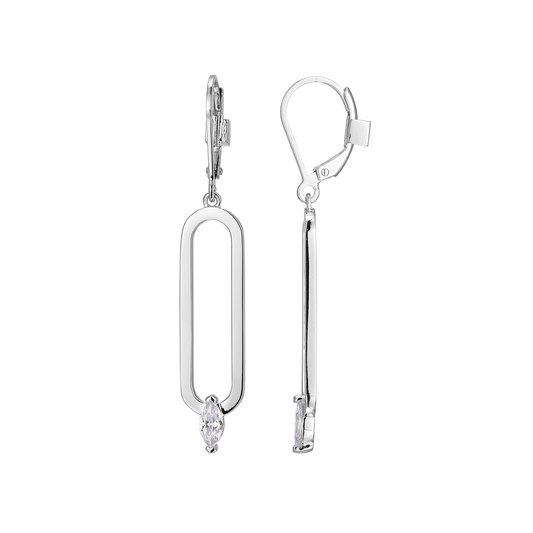 ELLE Sterling Silver Marquise CZ Lever Back Drop Earrings