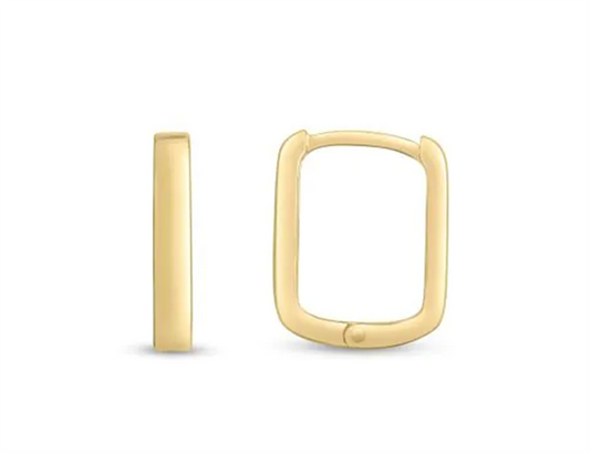 14K Yellow Gold Small Square Huggie Hoop Earrings 12x10x2MM