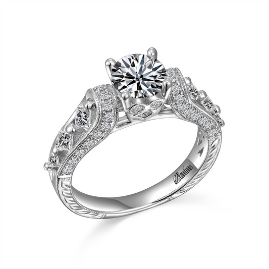 Elegant Ring Semi-Mount with .84Ct Diamonds and Princess Cut Accents