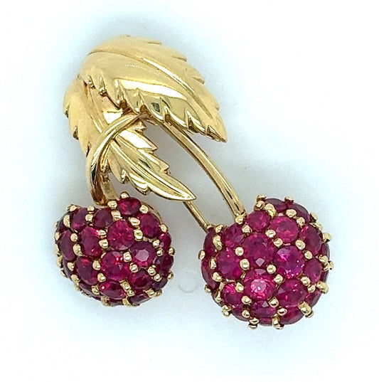 18K Yellow Gold and Ruby Tiffany Cherry Pin