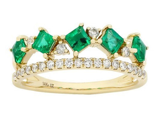 14K Yellow Gold Emerald and Diamond Ring