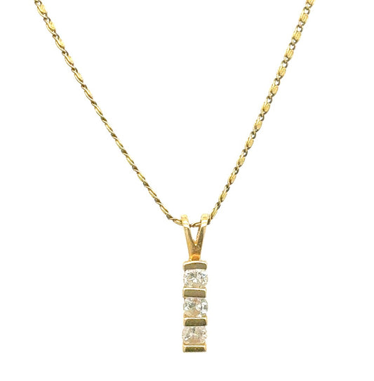 14K Yellow Gold 3-Diamond Pendant on 18" Chain